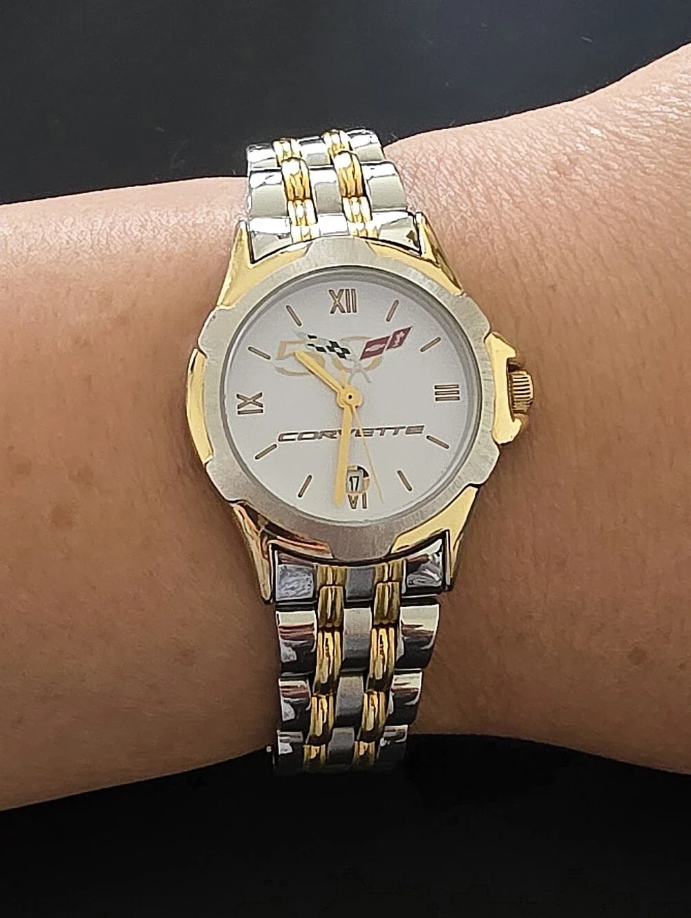 VTG Corvette GM TX0298 50th Anniversary Offically Licensed 26mm Date Watch WORKS